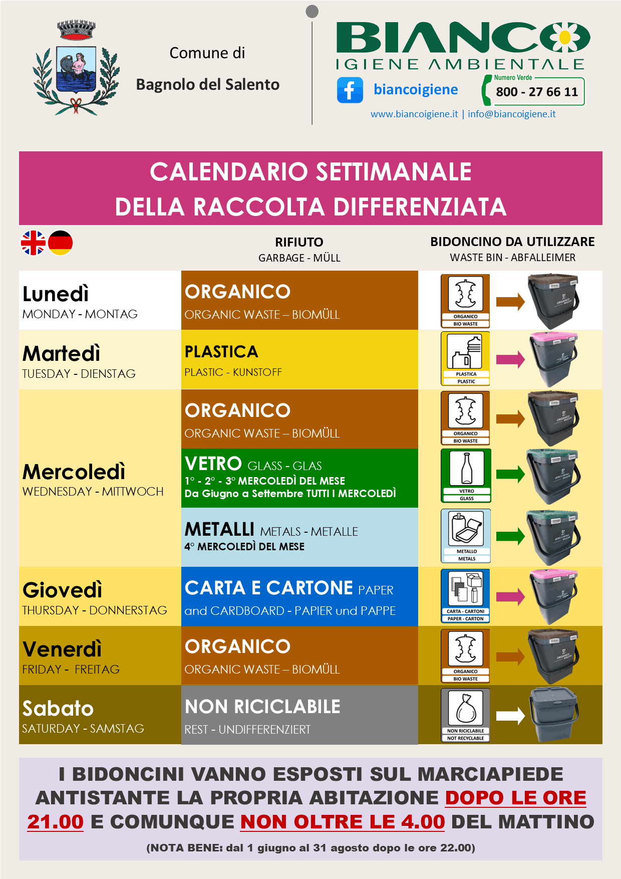 Calendario Settimanale delle Raccolte